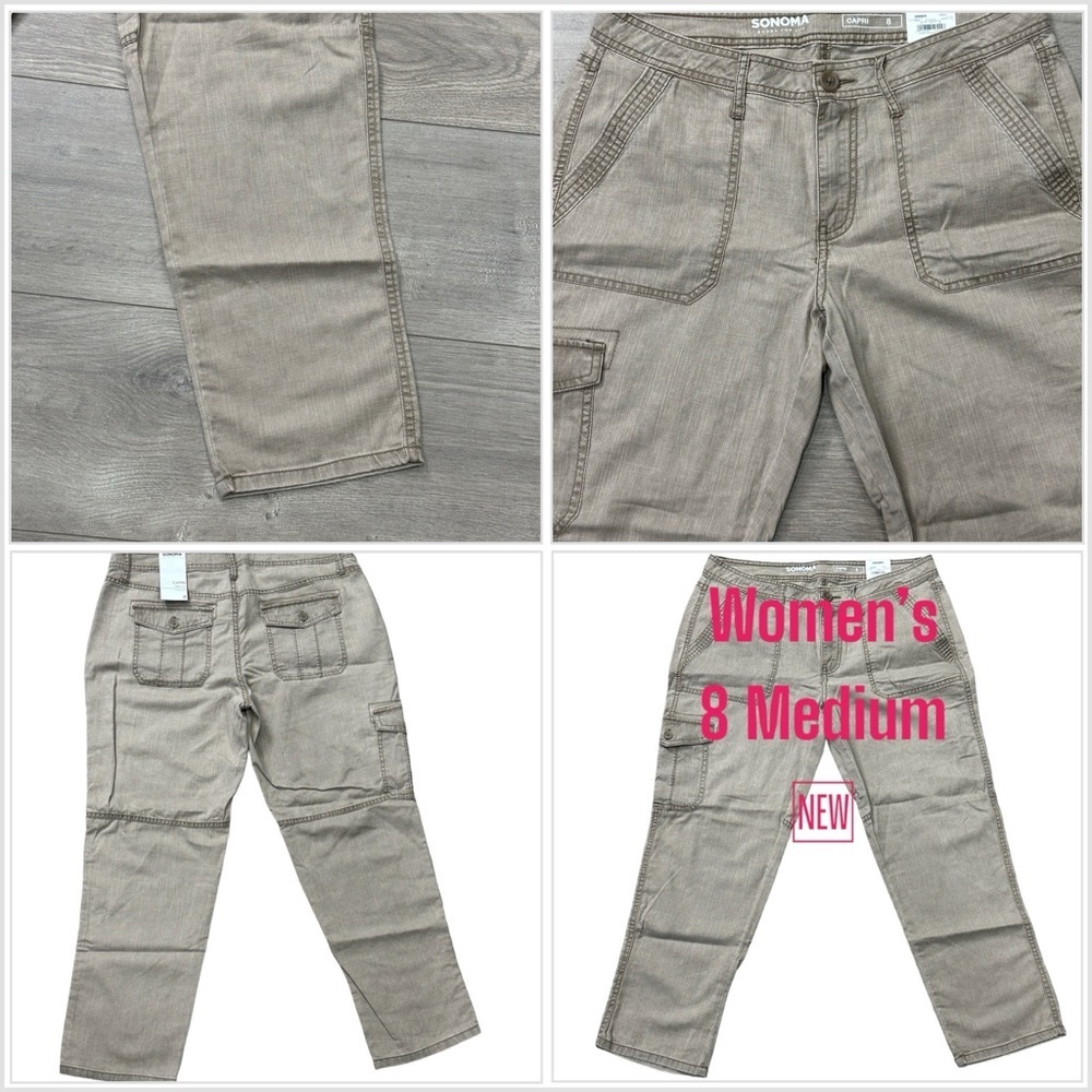 Women's Sonoma 8 Medium Capri Pants Cargo Twill Fossil Tan Straight Mid Rise NWT